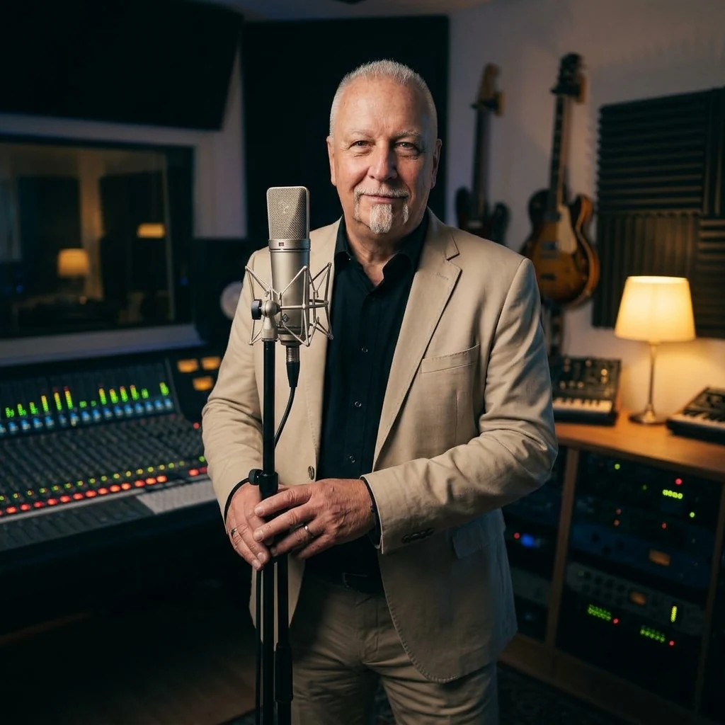 Mikel Marz an einem Studiomikrofon