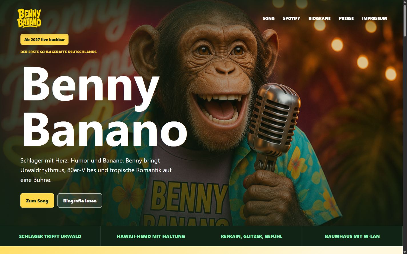 Screenshot der Webseite von Benny Banano